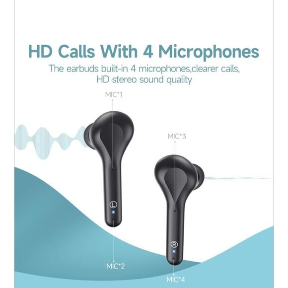 Votik Wireless Noise Cancelling 4 Mic Earbuds Clear Call Bluetooth Black *NEW* - Picture 2 of 7